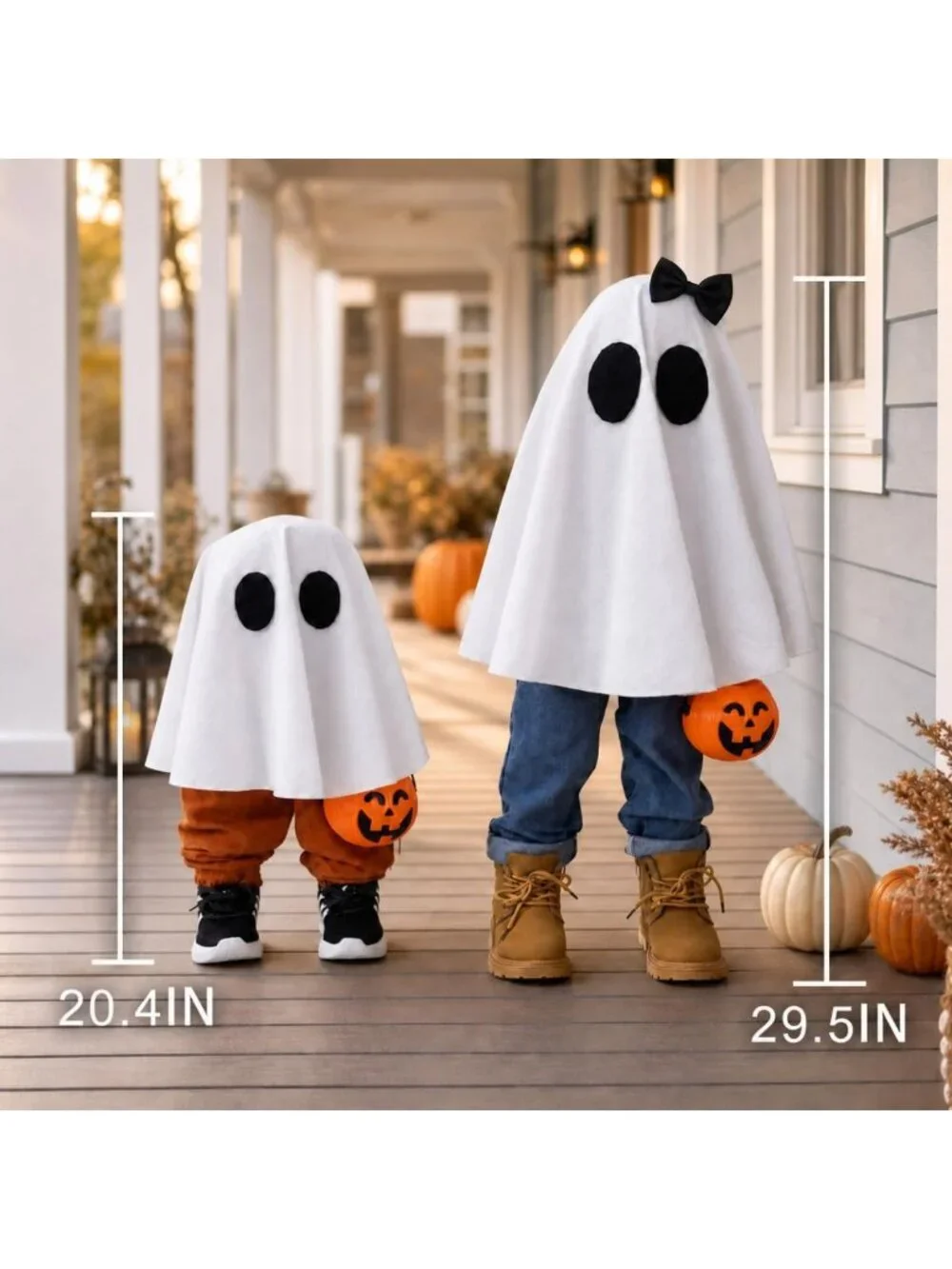 Adorable Halloween Ghosts with Pumpkin Buckets - 2 Pack Indoor/Outdoor Decor